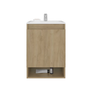 English Elm Nissi Oak Floating Bathroom Vanity 18" Wall-Mounted Compact Resin Sink Soft-Close Cabinet Durable Finish B070S00387