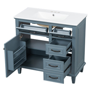 English Elm 36 Inch Bathroom Vanity With Ceramic Sink, Adjustable Shelf, Stylish Storage, Modern Blue Finish N725P336554C