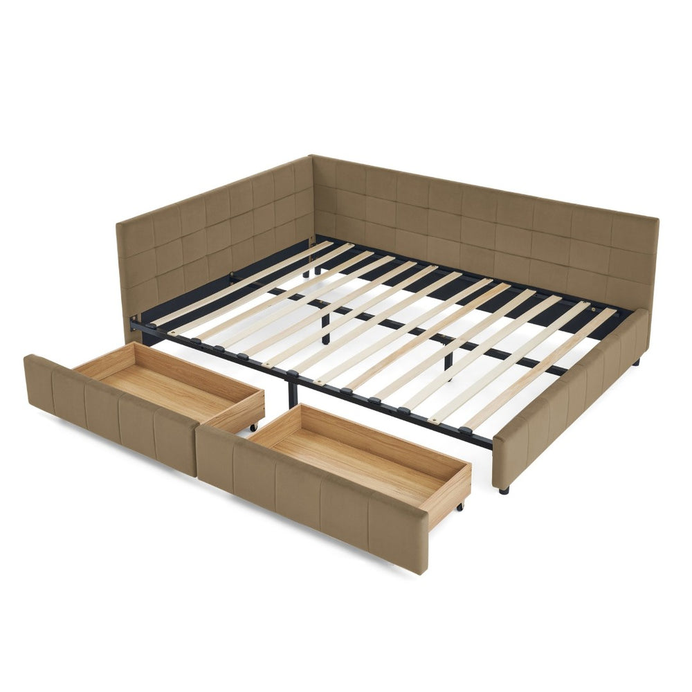 English Elm Queen Size Upholstered Tufted Bed Frame - Versatile Velvet Sofa Bed With Armrests & Backrest Comfort W487S00278-GIGA