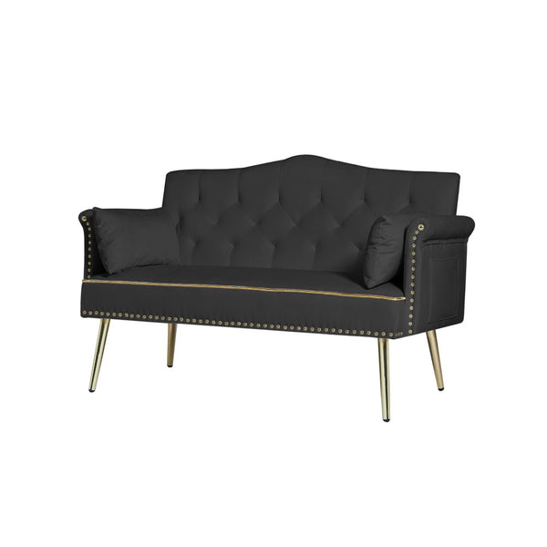 English Elm Black Velvet Tufted Two Seater Sofa with Metal Legs for Studio and Small Living Spaces Black W3985P401360