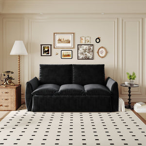 English Elm 70.9" Multi-Functional Convertible Sleeper Sofa Bed with 2-in-1 Pillow & Blanket Set, Velvet loveseat Black W1885P263564