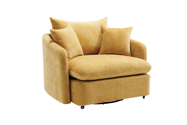 English Elm 360° 360 Swivel Oversized Chenille Armchair with Pocket Spring Seat and Three Throw Pillows Yellow W1361S00070