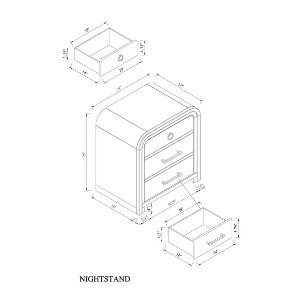 English Elm Malco Black White Oak Nightstand with Fluted Detailing, Gold Accents, Acrylic Hardware & Drawer B201P391828