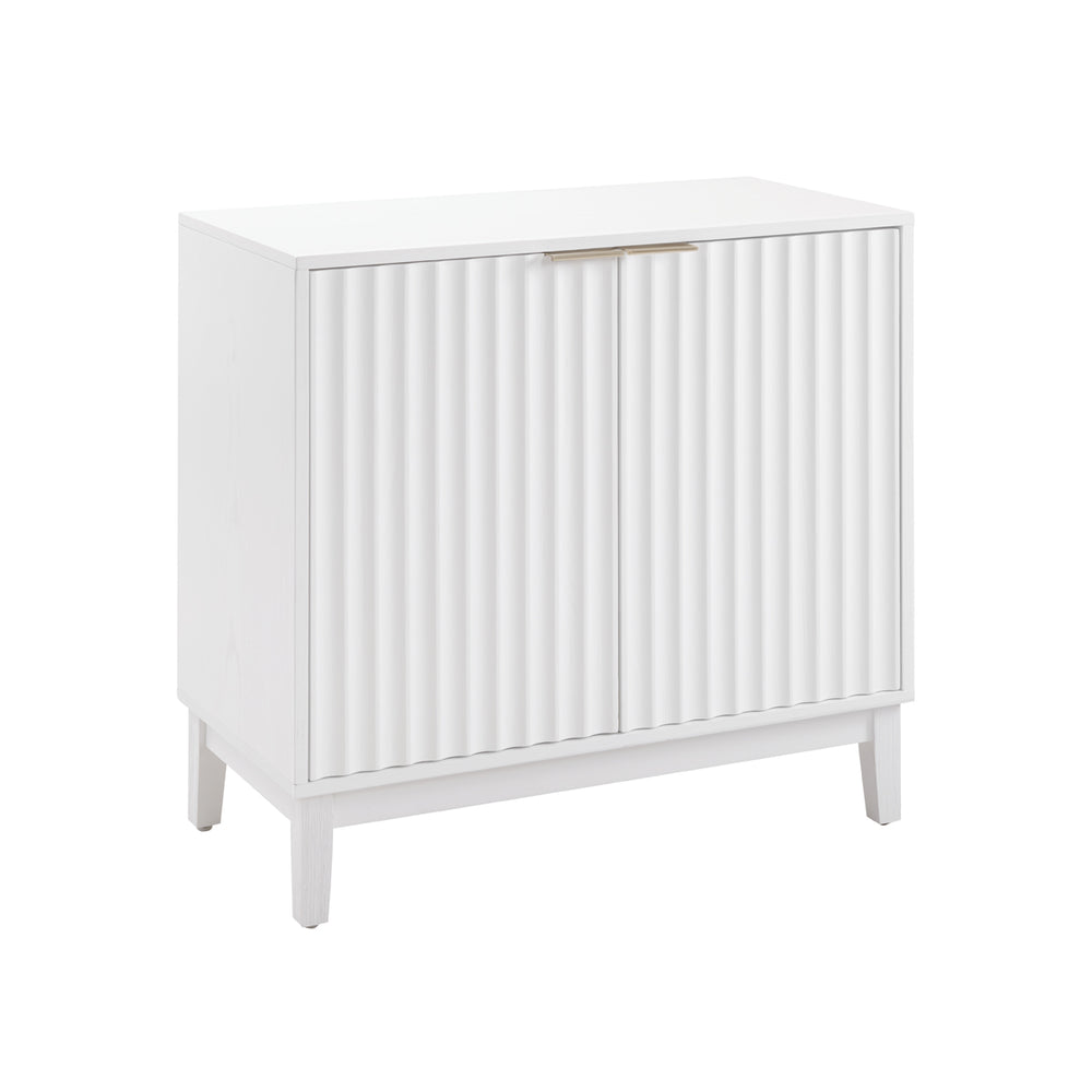 English Elm 2 Door Storage Cabinet with Fluted Fronts and Brass Handles, Mid-Century Accent Console for Entryway White W914P292864