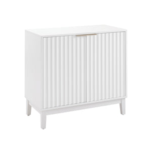 English Elm 2 Door Storage Cabinet with Fluted Fronts and Brass Handles, Mid-Century Accent Console for Entryway White W914P292864