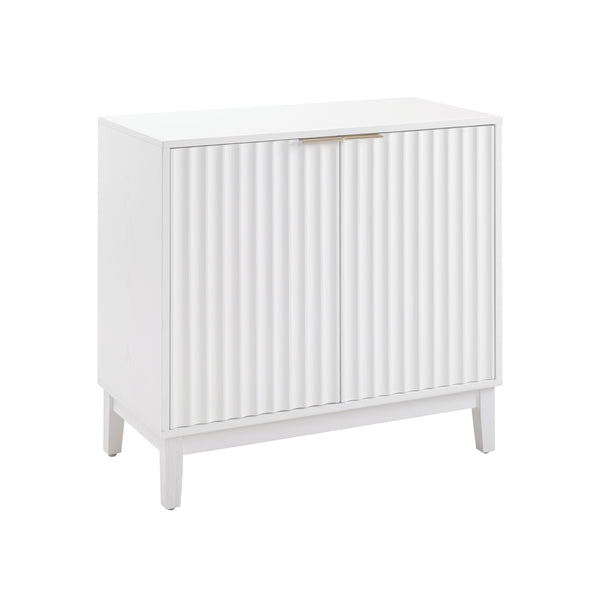 English Elm 2 Door Storage Cabinet with Fluted Fronts and Brass Handles, Mid-Century Accent Console for Entryway White W914P292864