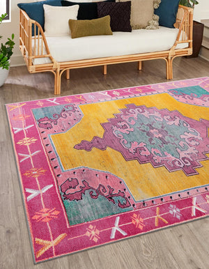 Unique Loom Timeless Thomas Machine Made Medallion Rug Yellow, Green/Ivory/Violet/Orange 7' 6" x 7' 7"