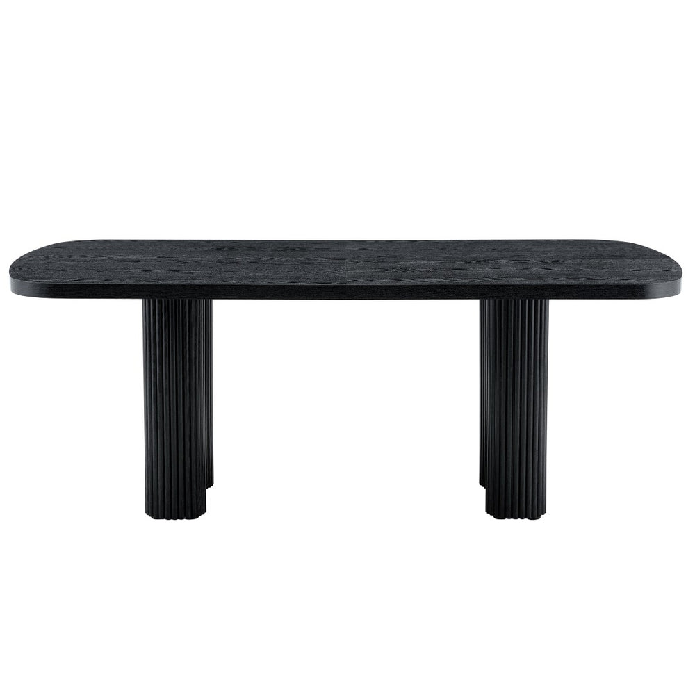 English Elm 78.7 Inch Black Mdf Dining Table Roman Column Legs Seats 8 Formal Room W1151S04595