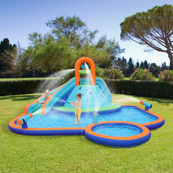 English Elm Outsunny 4-in-1 Inflatable Backyard Water Park with Slide Cannons and Splash Pool W2225P217313