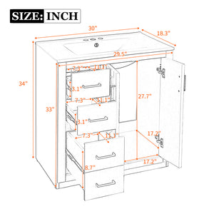 English Elm 30'' Stylish Bathroom Vanity Set With Ceramic Sink, Soft-Close Doors, Solid Wood Frame & Modern Design N710P191970M