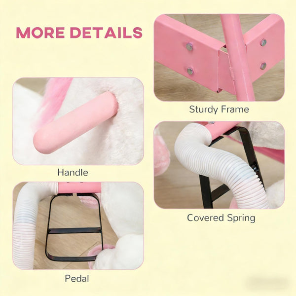 English Elm Soft Plush Unicorn Spring Horse Ride on Toy with Sound for Kids Ages 3 and Up T3971P442616