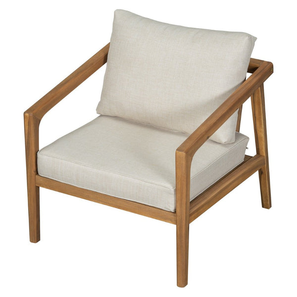English Elm Westin Solid Acacia Wood 4 Piece Outdoor Chat Set with Cushioned Club Chairs WESTIN 4PCS CHAT SET