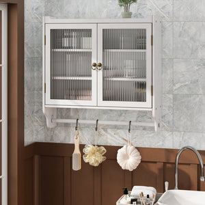 English Elm 24.8"Glass Rustic White Washed Double Door Wall Cabinet with 3 Shelves, Towel Rack, Solid Wood Storage W757P218128