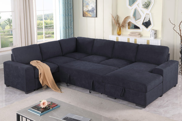 English Elm Claire Sleeper Sectional with Storage Chaise Woven Fabric Contemporary Living Room Sofa B2749S00245