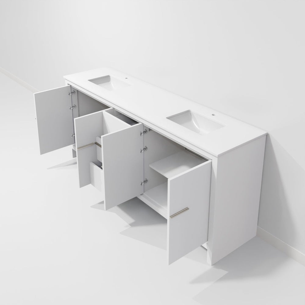 English Elm White Double Bath Vanity 80" W X 20" D With Elegant Cultured Marble Top & Ample Storage Solutions B2731P259578-GIGA