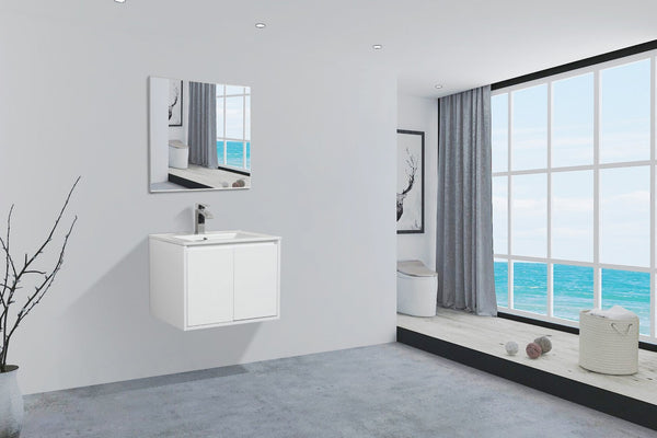 English Elm 24" Floating Bathroom Vanity Base Glossy White Wall Mount Soft Close Cabinet W1920P263624