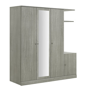 English Elm 4-Door Wardrobe with Full-Length Mirror, Dust-Proof Compartments, Shoe Door & Anti-Tip Safety Features Gray N820S00056E