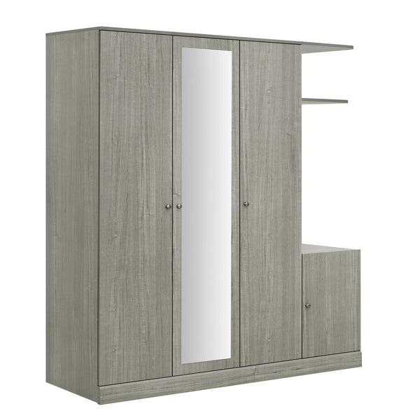 English Elm 4-Door Wardrobe with Full-Length Mirror, Dust-Proof Compartments, Shoe Door & Anti-Tip Safety Features Gray N820S00056E