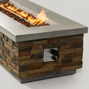 English Elm 60" 60000 BTU Concrete Rectangular Fire Pit Table for Patio Deck Garden with Lava Rocks, ETL Certified W853P232778