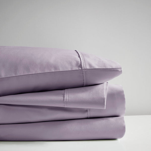 JLA Home Beautyrest - Cooling Cotton Blend Sateen Sheet Set – 4-Piece Moisture-Wicking, 600TC OEKO-TEX Certified for Cooler Nights and Durable Comfort Purple BR20-1915