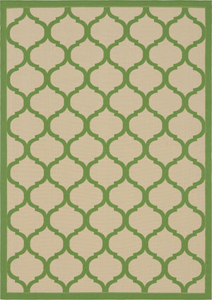 Unique Loom Outdoor Trellis Moroccan Machine Made Geometric Rug Beige and Green, Green 7' 1" x 10' 0"