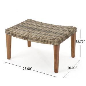 English Elm Christopher Knight Home® - HAMPTON Acacia Wood & Wicker Ottoman in Natural Grey — Weather-Resistant Rattan Top, Handcrafted Charm 60398.00