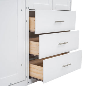 English Elm Full Full Size Murphy Bed with Lockers & Wardrobes in White — Space-Saving Foldaway Cabinet, Shelves, Drawers, Installation Video Included GX000392AAK