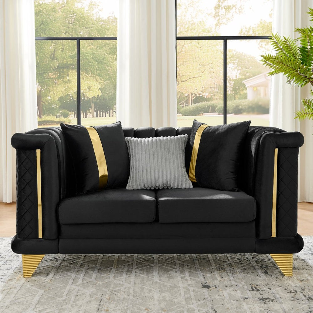 English Elm 69 Inch Tufted Velvet Loveseat Victorian Mid Century Glam with Gold Steel Trim W1191S00050