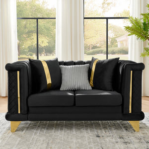 English Elm 69 Inch Tufted Velvet Loveseat Victorian Mid Century Glam with Gold Steel Trim W1191S00050
