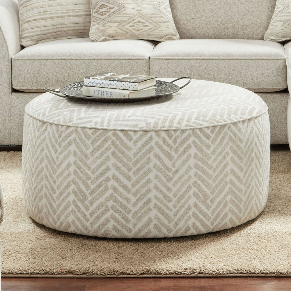 English Elm Transitional Round Upholstery Ottoman With Welt Trim - Versatile, Lightweight & Stylish Comfort Piece B2741P355860-GIGA