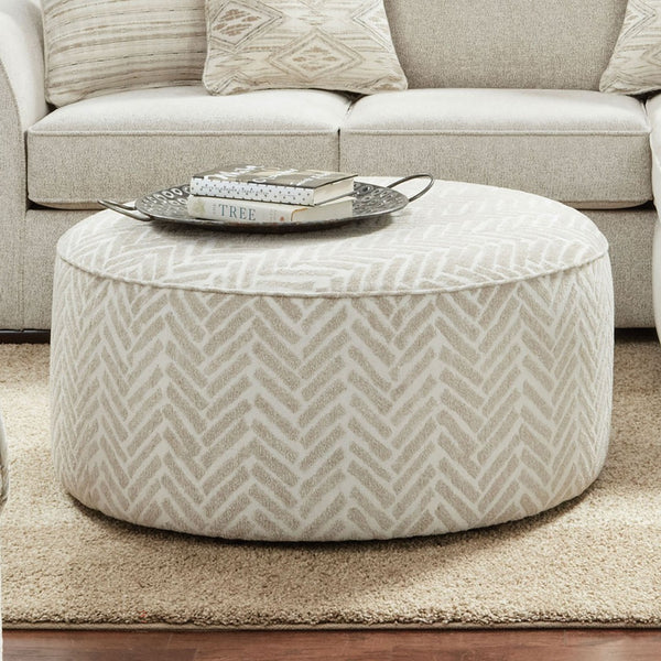 English Elm Transitional Round Upholstery Ottoman With Welt Trim - Versatile, Lightweight & Stylish Comfort Piece B2741P355860-GIGA