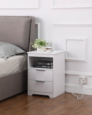 English Elm Nightstand with Drawer | 3-Tier Modern Bedside Table with Hidden Drawer, Open Shelves, Sturdy Build White 25.9 L x 16.7 W x 5.5 H W3151P345813