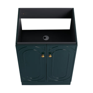 English Elm 24" Freestanding Bathroom Vanity with Integrated Basin Design, Adjustable Shelf & 3 Metal Handles, Eco Plywood Finish Dark Green W999P241071