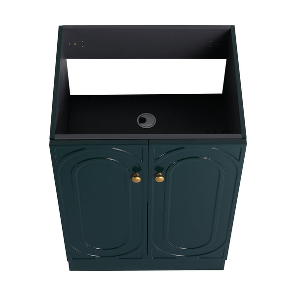 English Elm 24" Freestanding Bathroom Vanity with Integrated Basin Design, Adjustable Shelf & 3 Metal Handles, Eco Plywood Finish Dark Green W999P241071