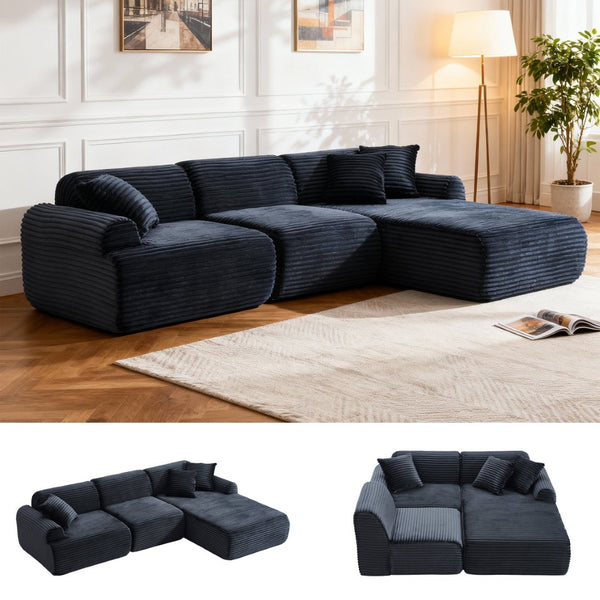 English Elm 105'' Modular Sectional with Woven Upholstery Washable Covers for Living Room W3565S00018