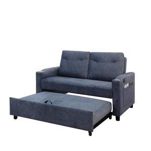 English Elm Modern Velvet Loveseat Sofa Bed with USB Charging, Storage Pockets, Toss Pillows & Reclining Backrest W1183S00013