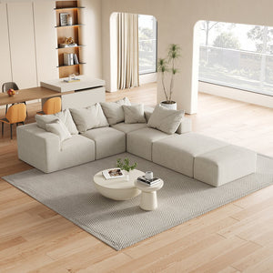 English Elm Modern Upholstered Modular Sectional Sofa Set 132" L-Shaped No-Assembly Chenille Comfort Hub with 6 Pillows Beige W834S00498