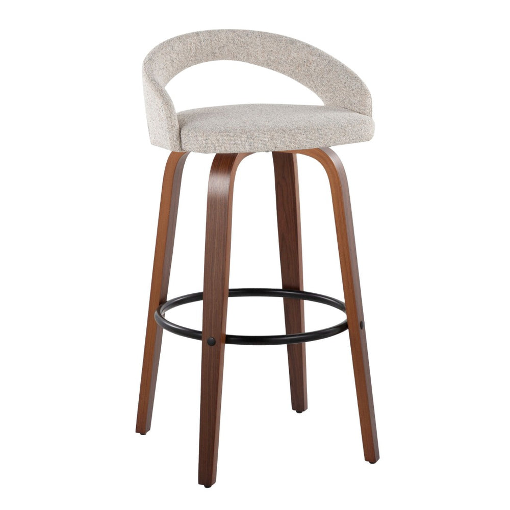 English Elm Fixed-height Swivel Barstools Walnut Bentwood Legs Oat Fabric Kitchen Island Set B202S01854