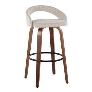English Elm Fixed-height Swivel Barstools Walnut Bentwood Legs Oat Fabric Kitchen Island Set B202S01854