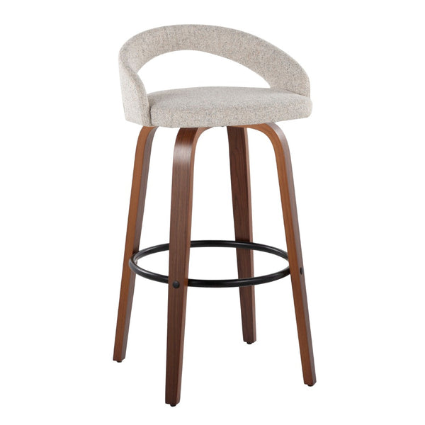 English Elm Fixed-height Swivel Barstools Walnut Bentwood Legs Oat Fabric Kitchen Island Set B202S01854