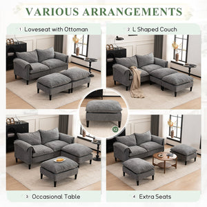 English Elm Convertible Convertible sofa with storage footstools, compact U-shaped 2-seater for small spaces, durable fabric comfort Gray W2012P252429