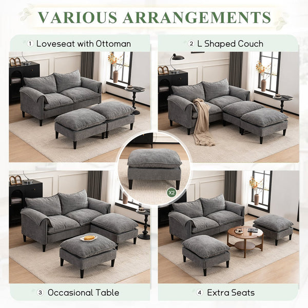 English Elm Convertible Convertible sofa with storage footstools, compact U-shaped 2-seater for small spaces, durable fabric comfort Gray W2012P252429