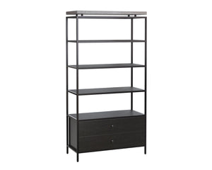 Sunpan Norwood Bookcase: Modern Concrete & Pine Wood Design with Black Metal Frame for Stylish Storage Solutions