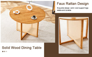 English Elm Chinese Solid Wood Round Table - Rustic Retro Design With Imitation Rattan For Dining & Office Spaces W1151P154825