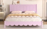 English Elm Queen Size Wood Platform Bed Frame, Retro Style Bed With Rectangular Headboard,No Need Box Spring,Pink