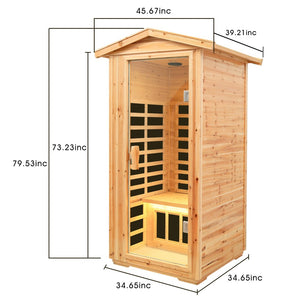 English Elm One Person Outdoor Far Infrared Sauna Aged Fir Wood Spa with Led Audio Panel W632S00013