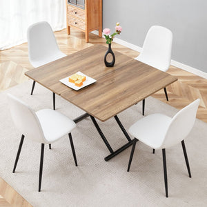 English Elm Table and Chair Set Adjustable Height Mdf Wood Grain Top with Four Linen Dining Chairs W1151S03771