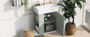 English Elm 21.6 Modern Floating Bathroom Vanity with Ceramic Basin, Wave Door, Rose Gold Handle, Space-Saving Green N729P170390F