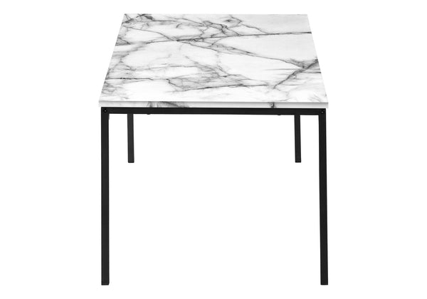 English Elm Table 3-Piece Set White Marble Look Laminate Tops with Black Metal Frame – Modern Durable Living Room Tables B2710P219972