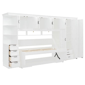 English Elm Twin Murphy Wall Bed with Integrated Desk Wardrobe and Storage Cabinet in White LP000767AAK
